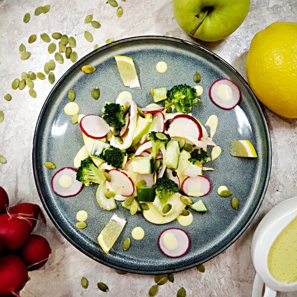 Squid vegetable salad with lemon aioli