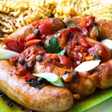 Pork sausages in a spicy tomato sauce